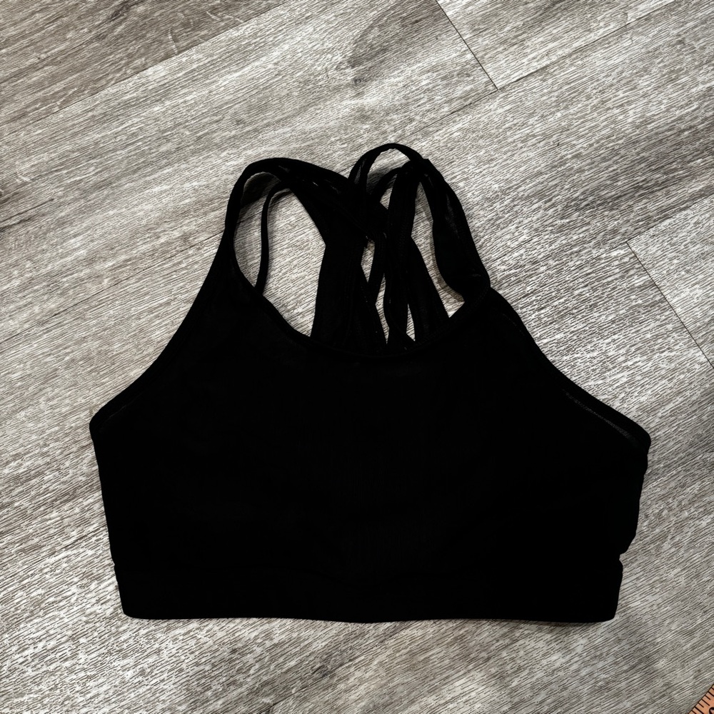 Fabletics Black Strappy and mesh Sports Bra
